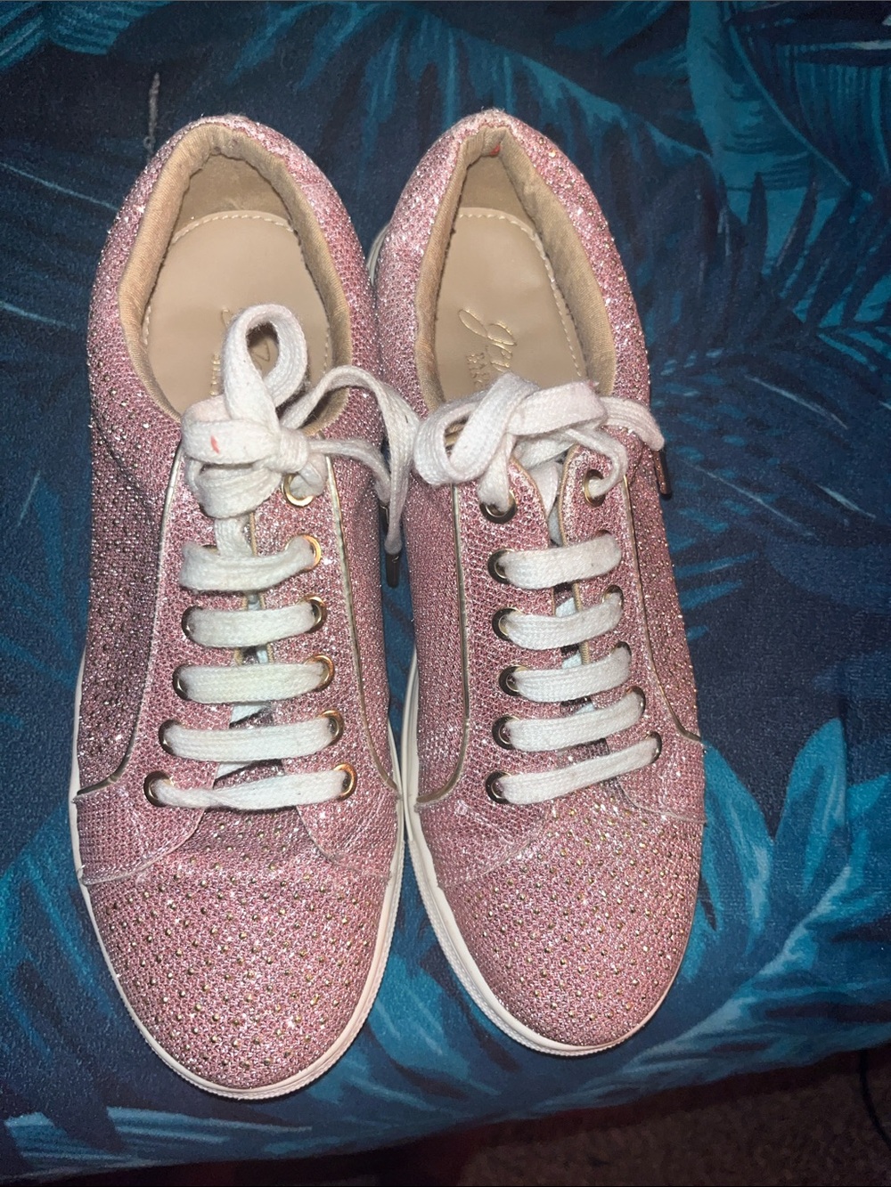 Women's Glitter Pink Lace-Up Sneakers